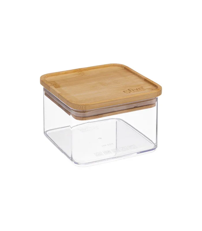 Bocal cuisine carré en plastique avec bouchon bambou - 0.5L