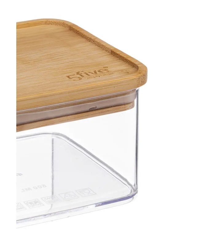 Bocal cuisine carré en plastique avec bouchon bambou - 0.5L