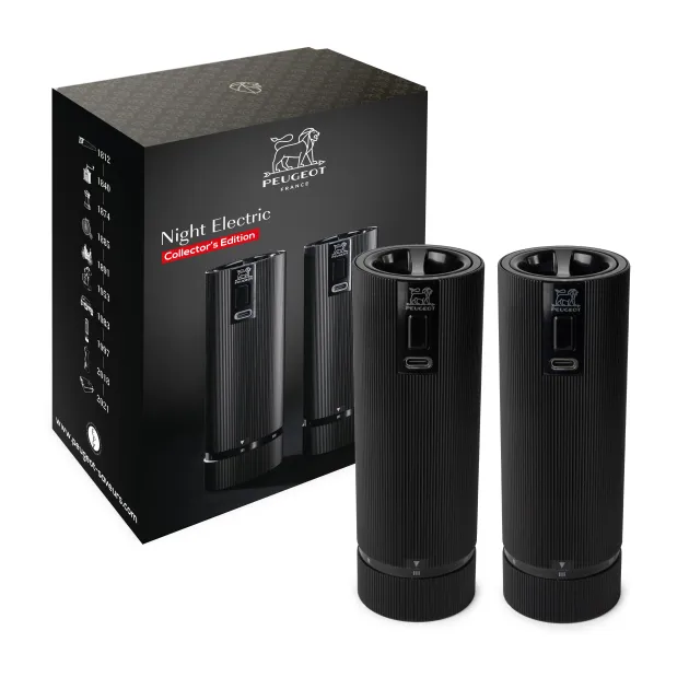 Coffret 2 Moulins Electriques Sel & Poivre Noir Mat 15 cm Peugeot
