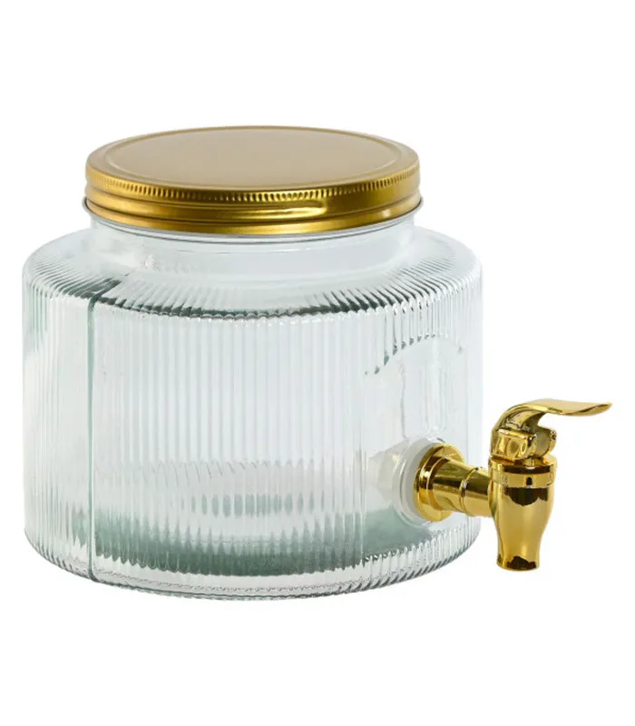 Distributeur de boisson en verre strié et métal doré 18x18x15cm