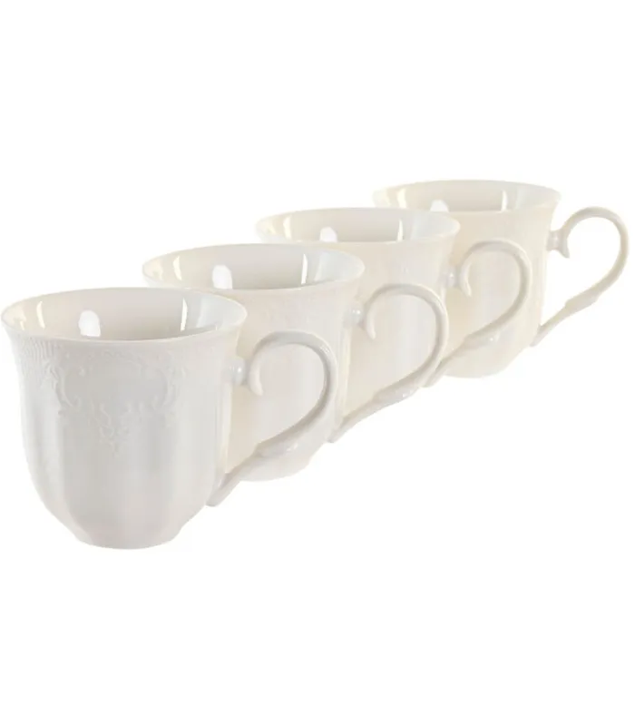 Set de 4 tasses en porcelaine blanche et support bambou 350ml